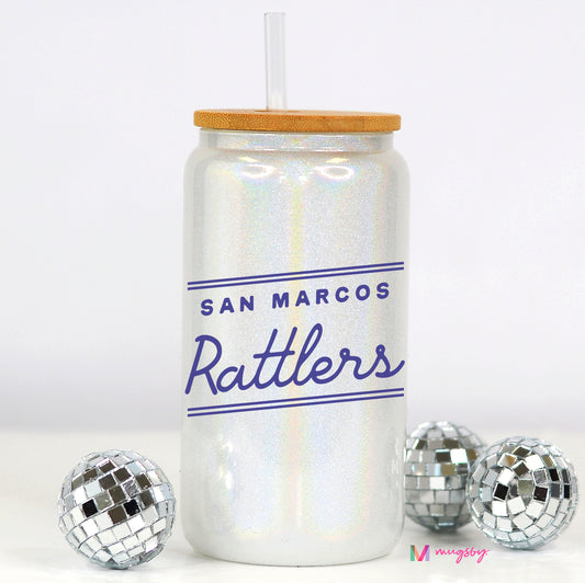 San Marcos Rattlers Glitter Glass Tumbler